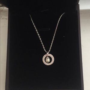 Circle Pearl Pendant Necklace for Women Silver crafted in 14k Gold Swarovski